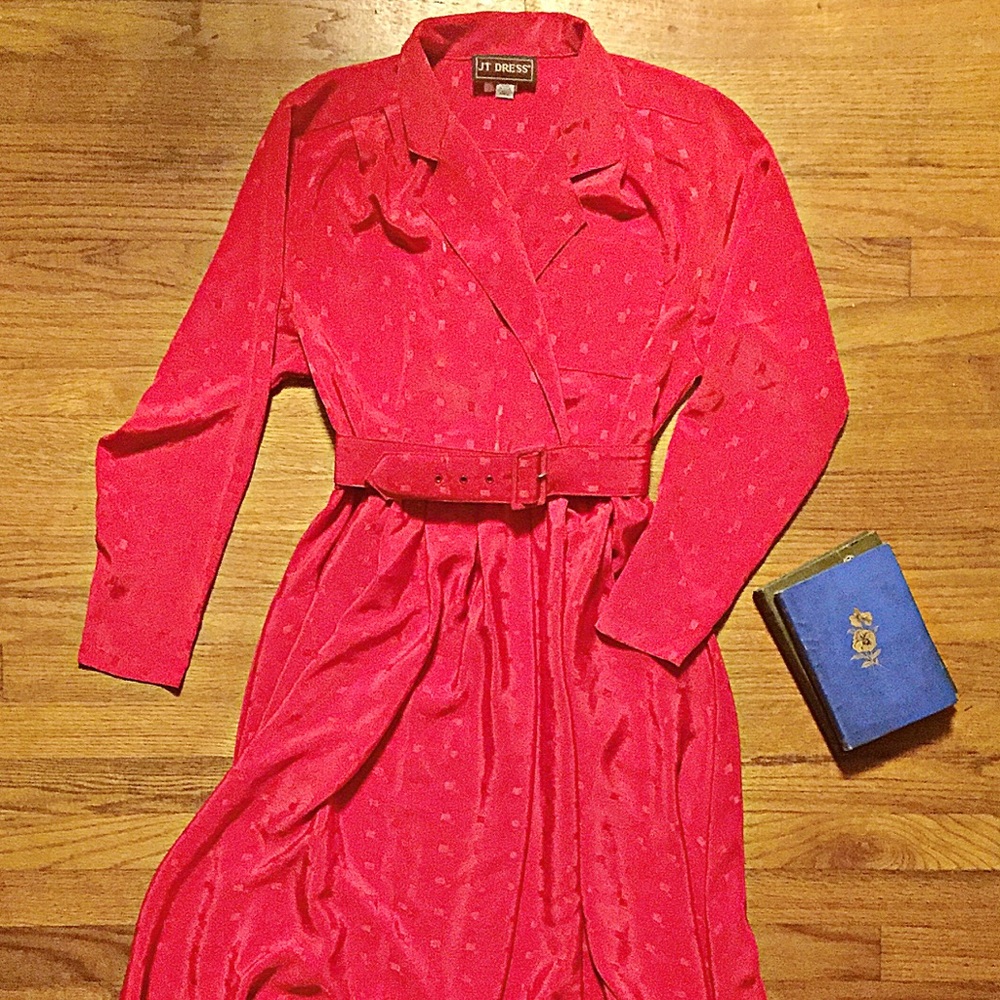 Vintage Cherry Red Belted Dress